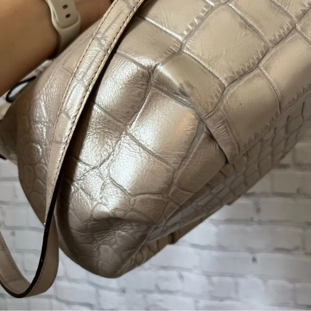 Coach sand taupe croc embossed leather satchel crossbody bag capsule chic
